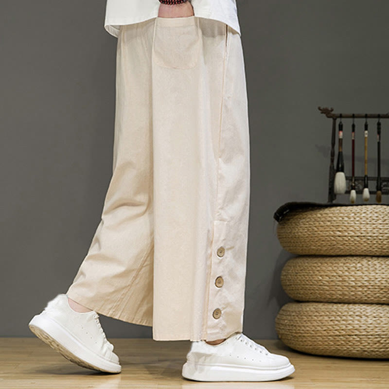 Pantalon droit pour homme avec poches et boutons en Buddha Stones de couleur unie et cordon de serrage - image 4