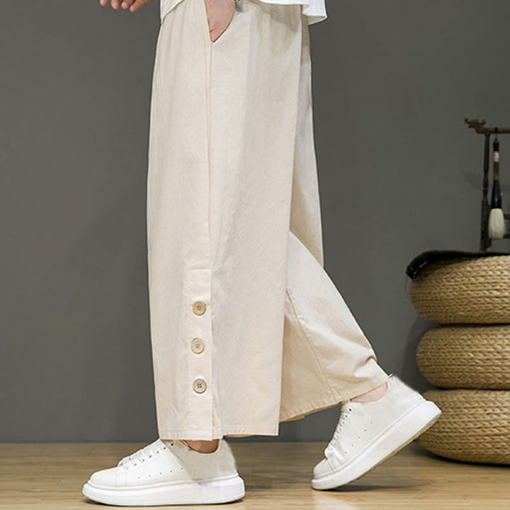 Pantalon droit pour homme avec poches et boutons en Buddha Stones de couleur unie et cordon de serrage - image 5