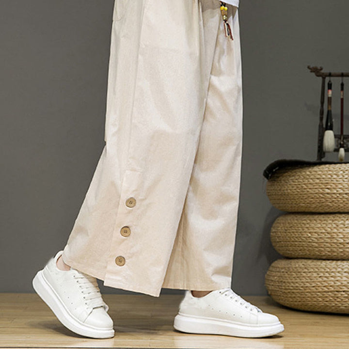 Pantalon droit pour homme avec poches et boutons en Buddha Stones de couleur unie et cordon de serrage - image 5