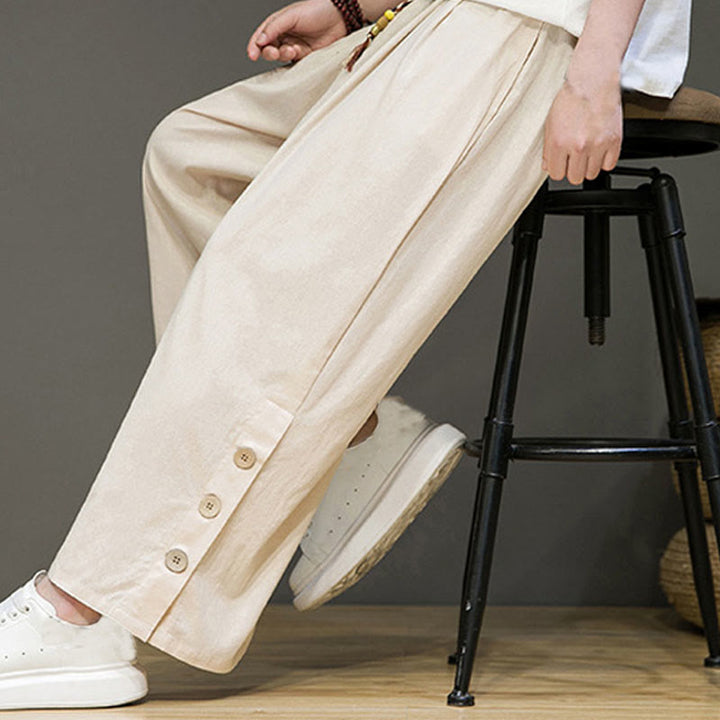 Pantalon droit pour homme avec poches et boutons en Buddha Stones de couleur unie et cordon de serrage - image 7