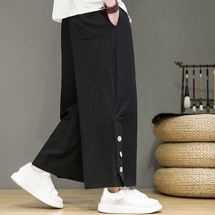 Pantalon droit pour homme avec poches et boutons en Buddha Stones de couleur unie et cordon de serrage - image 9
