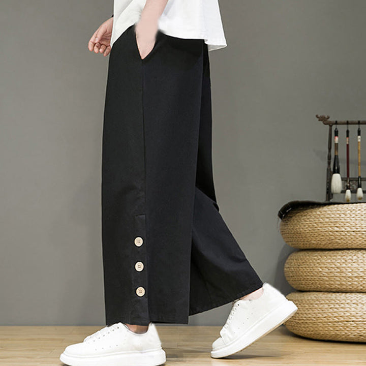 Pantalon droit pour homme avec poches et boutons en Buddha Stones de couleur unie et cordon de serrage - image 9