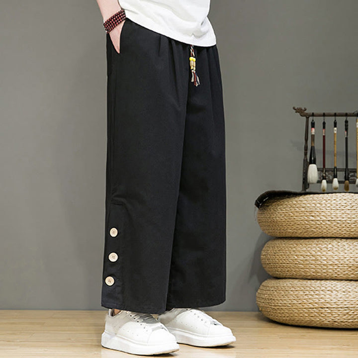 Pantalon droit pour homme avec poches et boutons en Buddha Stones de couleur unie et cordon de serrage - image 12