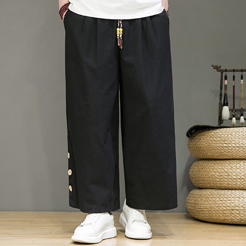 Pantalon droit pour homme avec poches et boutons en Buddha Stones de couleur unie et cordon de serrage - image 11