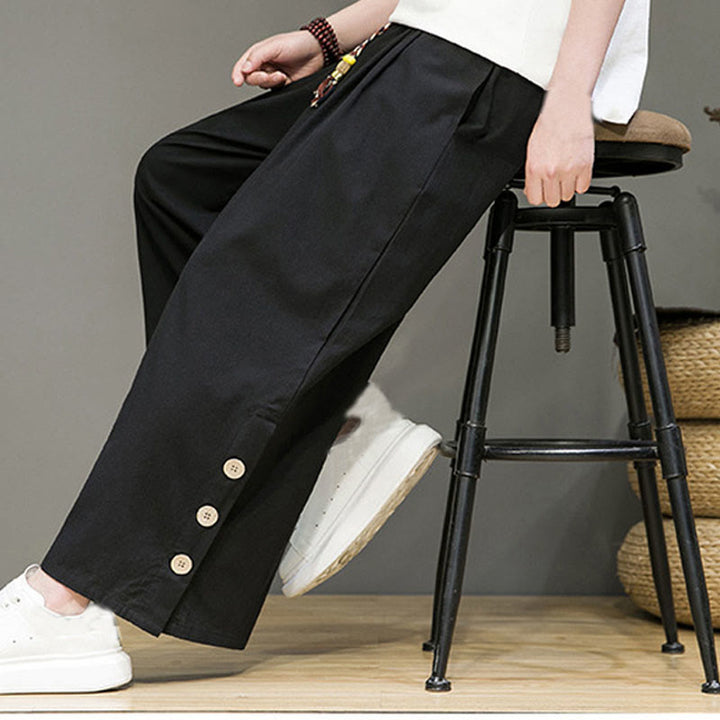 Pantalon droit pour homme avec poches et boutons en Buddha Stones de couleur unie et cordon de serrage - image 14