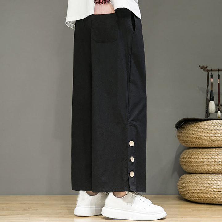 Pantalon droit pour homme avec poches et boutons en Buddha Stones de couleur unie et cordon de serrage - image 11