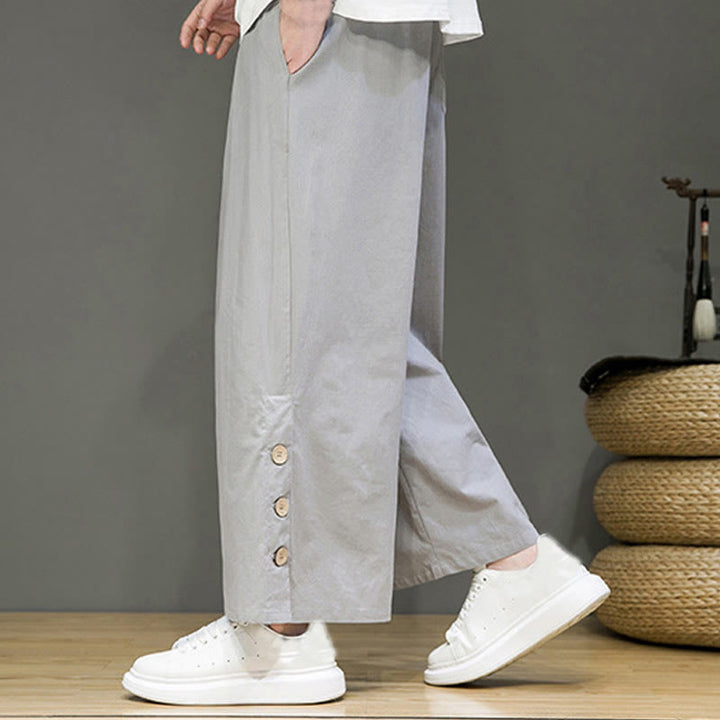 Pantalon droit pour homme avec poches et boutons en Buddha Stones de couleur unie et cordon de serrage - image 24