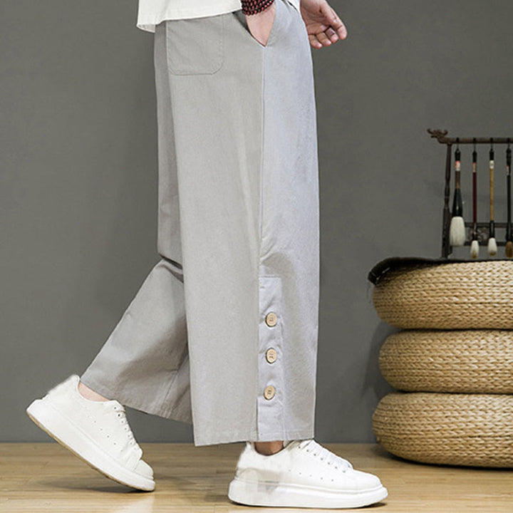 Pantalon droit pour homme avec poches et boutons en Buddha Stones de couleur unie et cordon de serrage - image 21