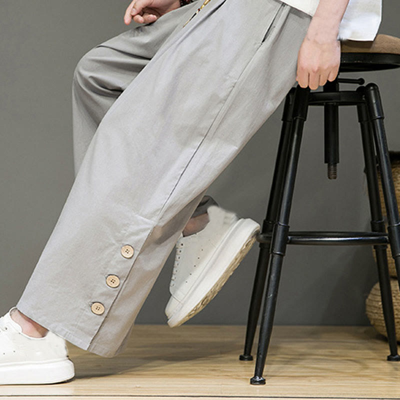 Pantalon droit pour homme avec poches et boutons en Buddha Stones de couleur unie et cordon de serrage - image 24