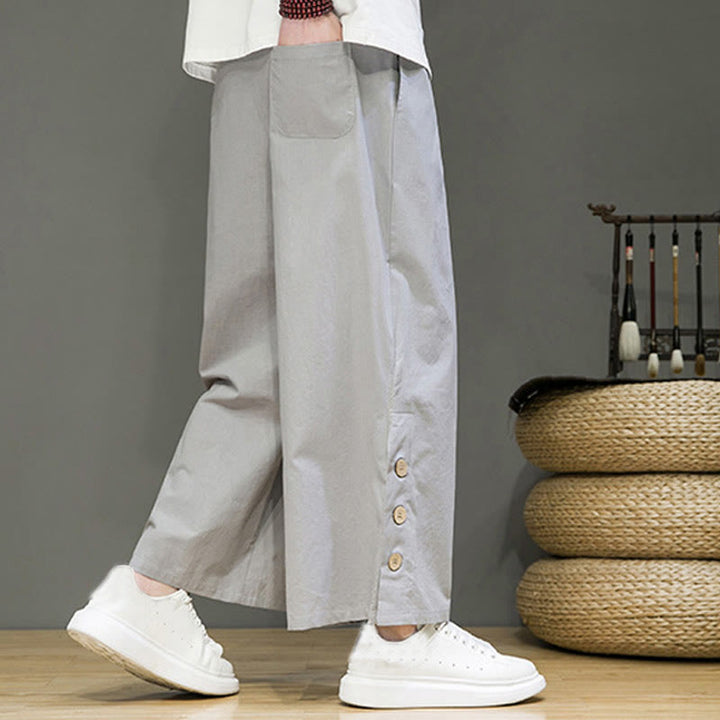 Pantalon droit pour homme avec poches et boutons en Buddha Stones de couleur unie et cordon de serrage - image 22