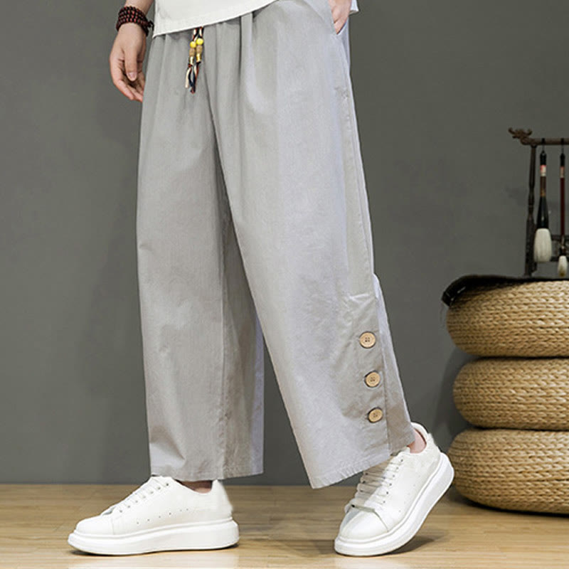 Pantalon droit pour homme avec poches et boutons en Buddha Stones de couleur unie et cordon de serrage - Gris clair - US/UK/AU46，EU56 (5XL) - image 16