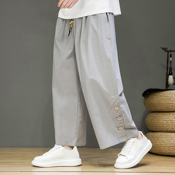 Pantalon droit pour homme avec poches et boutons en Buddha Stones de couleur unie et cordon de serrage - image 19