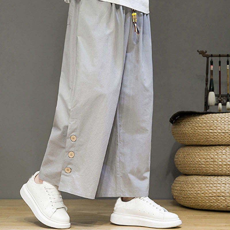 Pantalon droit pour homme avec poches et boutons en Buddha Stones de couleur unie et cordon de serrage - image 21