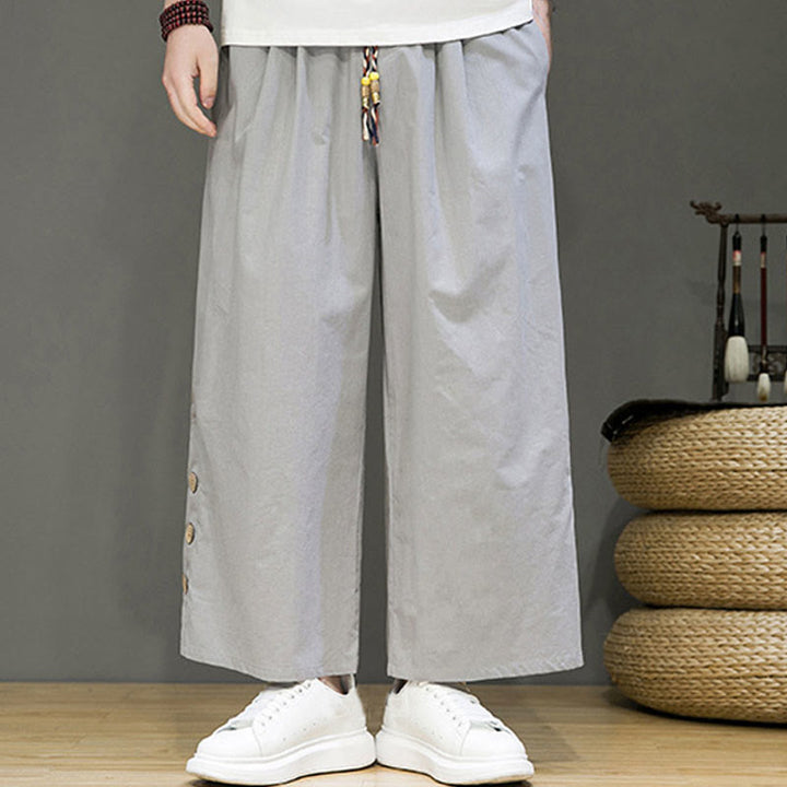 Pantalon droit pour homme avec poches et boutons en Buddha Stones de couleur unie et cordon de serrage - image 18