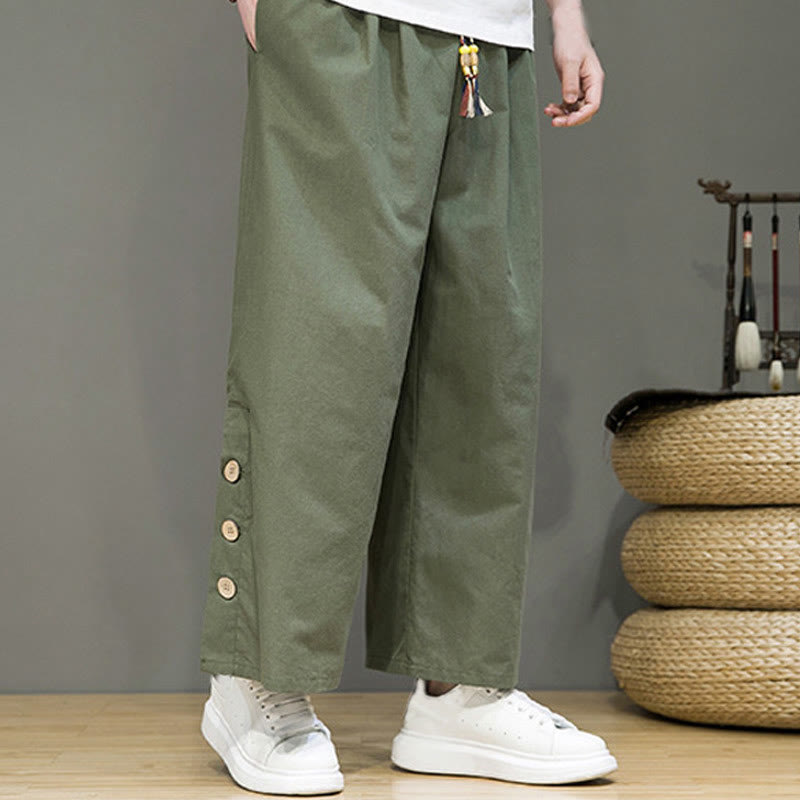 Pantalon droit pour homme avec poches et boutons en Buddha Stones de couleur unie et cordon de serrage - image 29