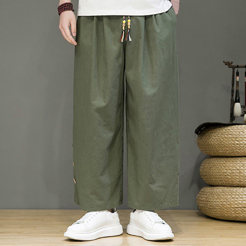 Pantalon droit pour homme avec poches et boutons en Buddha Stones de couleur unie et cordon de serrage - image 28