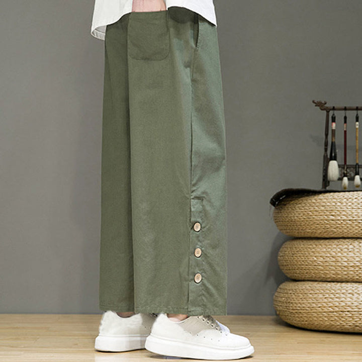 Pantalon droit pour homme avec poches et boutons en Buddha Stones de couleur unie et cordon de serrage - image 29