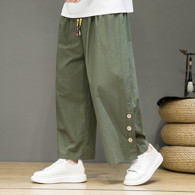 Pantalon droit pour homme avec poches et boutons en Buddha Stones de couleur unie et cordon de serrage - Vert foncé - US/UK/AU46，EU56 (5XL) - image 25