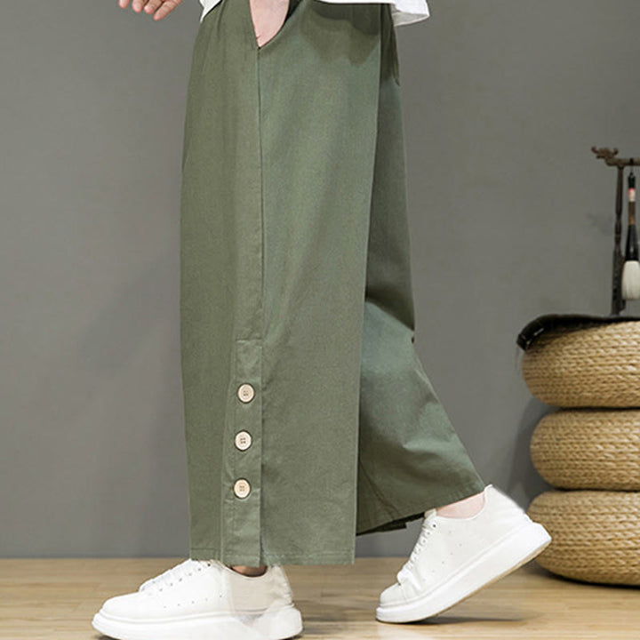 Pantalon droit pour homme avec poches et boutons en Buddha Stones de couleur unie et cordon de serrage - image 32