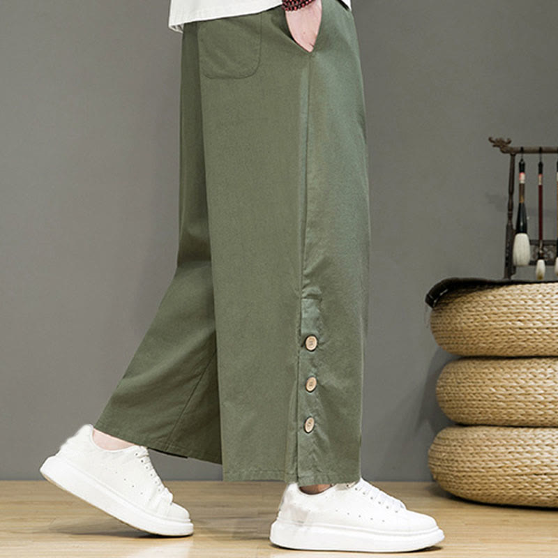 Pantalon droit pour homme avec poches et boutons en Buddha Stones de couleur unie et cordon de serrage - image 31