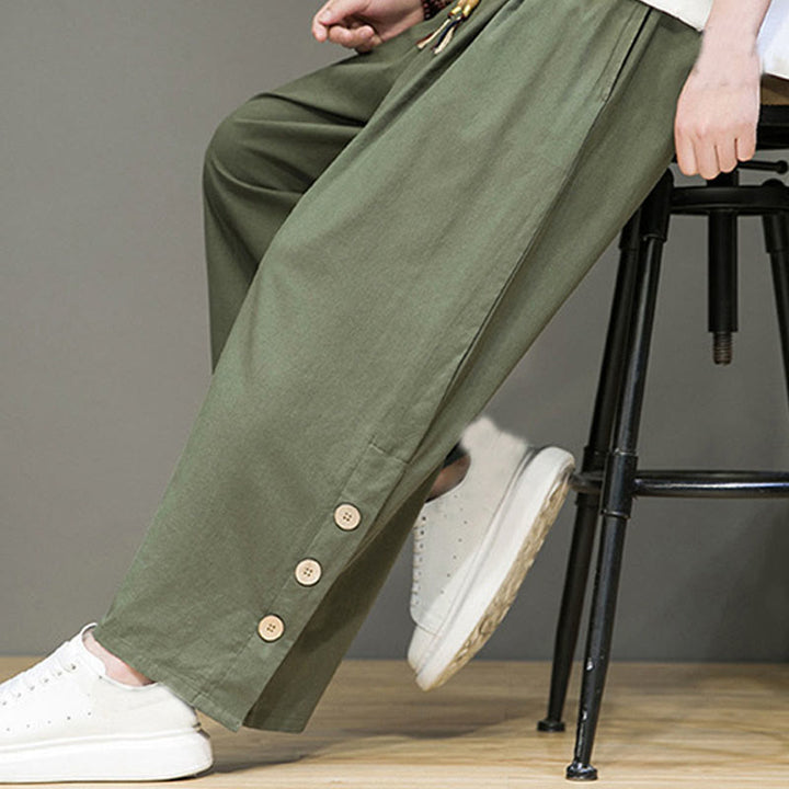 Pantalon droit pour homme avec poches et boutons en Buddha Stones de couleur unie et cordon de serrage - image 32