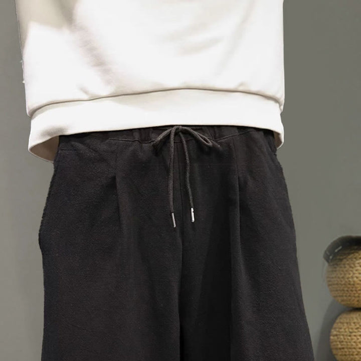 Pantalon large en coton et lin pour homme avec poches et broderies Buddha Stones et grue - image 18
