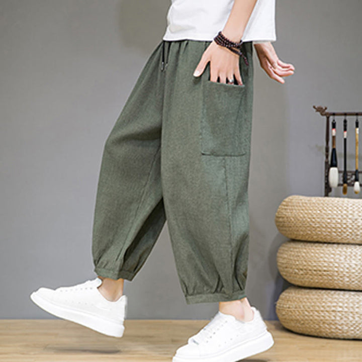 Pantalon sarouel court décontracté Buddha Stones pour homme, longueur 7-8, avec poches latérales - Vert foncé - US/UK/AU46，EU56 (5XL) - image 1