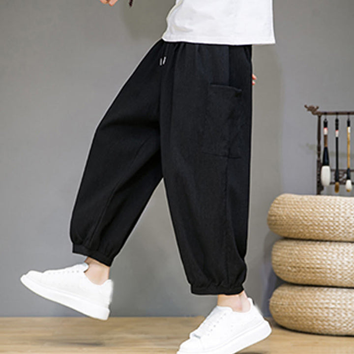 Pantalon sarouel court décontracté Buddha Stones pour homme, longueur 7-8, avec poches latérales - Noir - US/UK/AU46，EU56 (5XL) - image 9