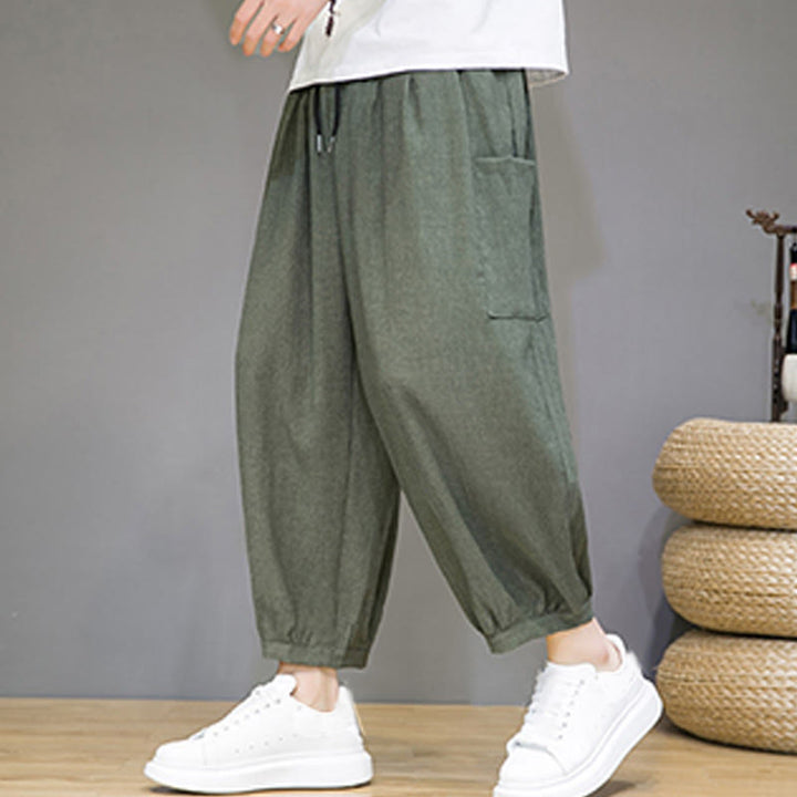 Pantalon sarouel court décontracté Buddha Stones pour homme, longueur 7-8, avec poches latérales - image 1