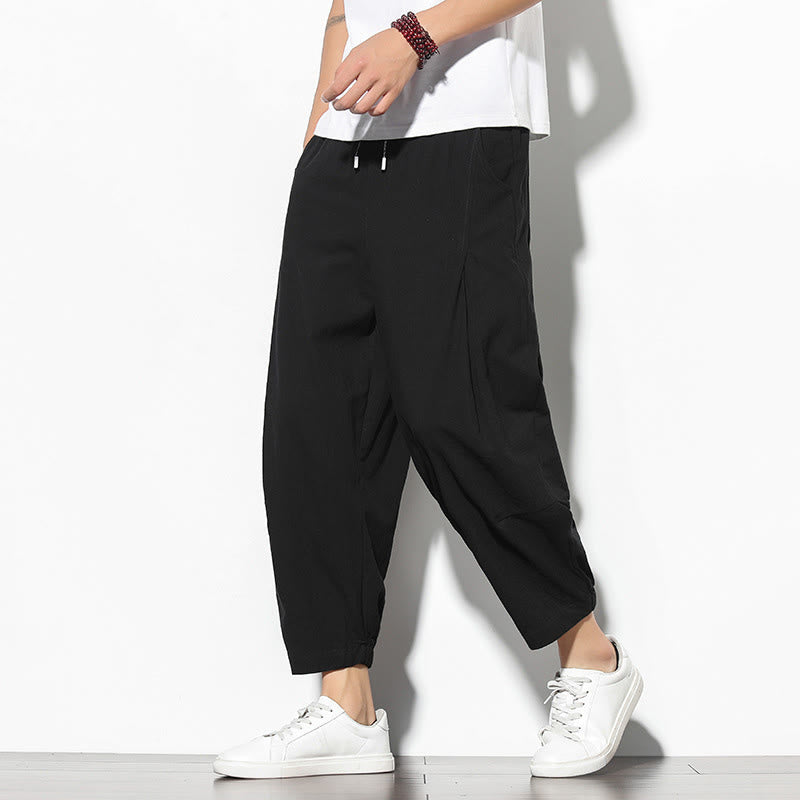 Pantalon carotte d'été Buddha Stones pour homme, longueur 7-8, en coton et lin, avec poches - Noir - US/UK/AU46，EU56 (5XL) - image 14