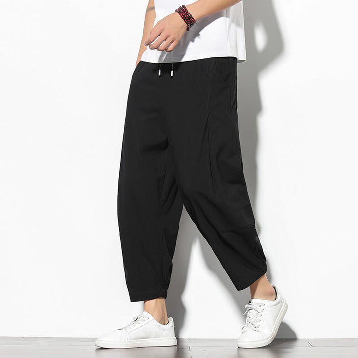 Pantalon carotte d'été Buddha Stones pour homme, longueur 7-8, en coton et lin, avec poches - Noir - US/UK/AU46，EU56 (5XL) - image 14