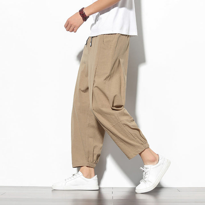 Pantalon carotte d'été Buddha Stones pour homme, longueur 7-8, en coton et lin, avec poches - Tanné - US/UK/AU46，EU56 (5XL) - image 4