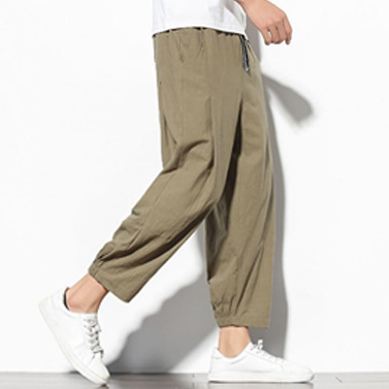 Pantalon carotte d'été Buddha Stones pour homme, longueur 7-8, en coton et lin, avec poches - image 3