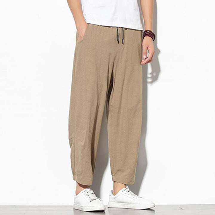 Pantalon carotte d'été Buddha Stones pour homme, longueur 7-8, en coton et lin, avec poches - image 10