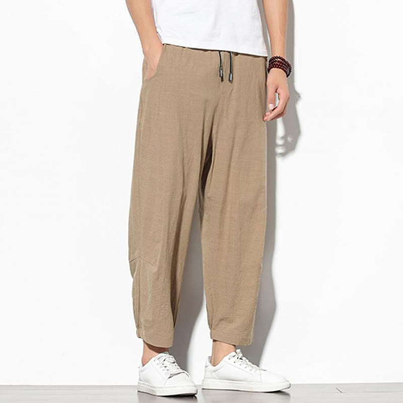 Pantalon carotte d'été Buddha Stones pour homme, longueur 7-8, en coton et lin, avec poches - image 11