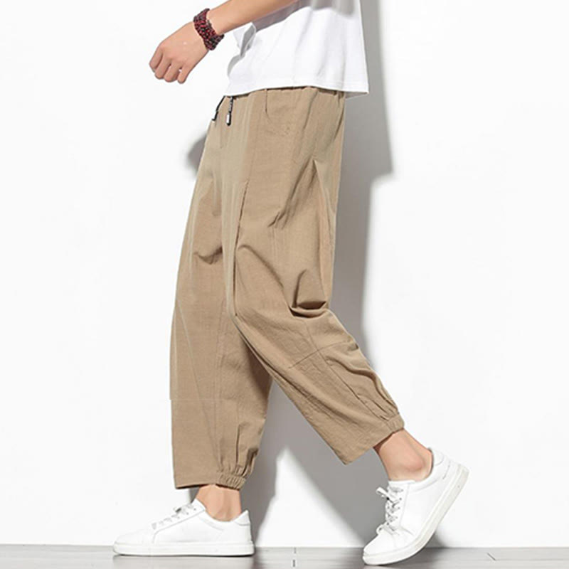 Pantalon carotte d'été Buddha Stones pour homme, longueur 7-8, en coton et lin, avec poches - image 10