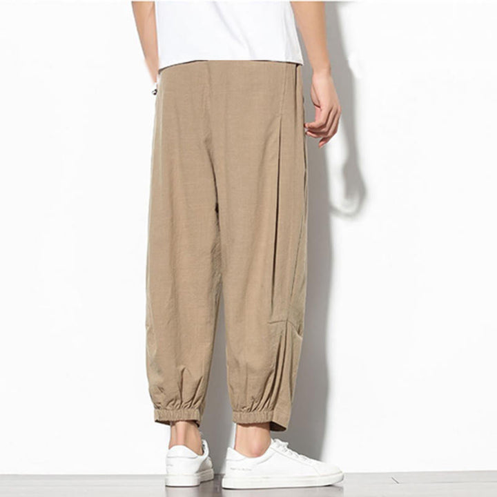 Pantalon carotte d'été Buddha Stones pour homme, longueur 7-8, en coton et lin, avec poches - image 6