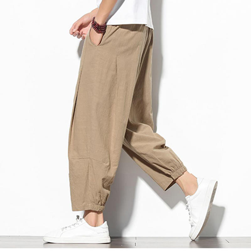 Pantalon carotte d'été Buddha Stones pour homme, longueur 7-8, en coton et lin, avec poches - image 6