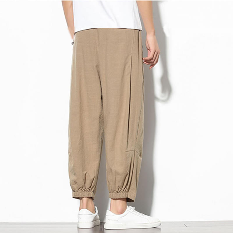 Pantalon carotte d'été Buddha Stones pour homme, longueur 7-8, en coton et lin, avec poches - image 6
