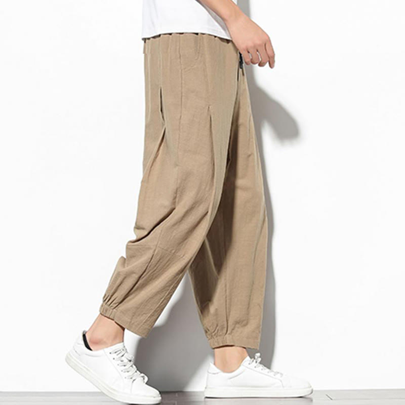 Pantalon carotte d'été Buddha Stones pour homme, longueur 7-8, en coton et lin, avec poches - image 9