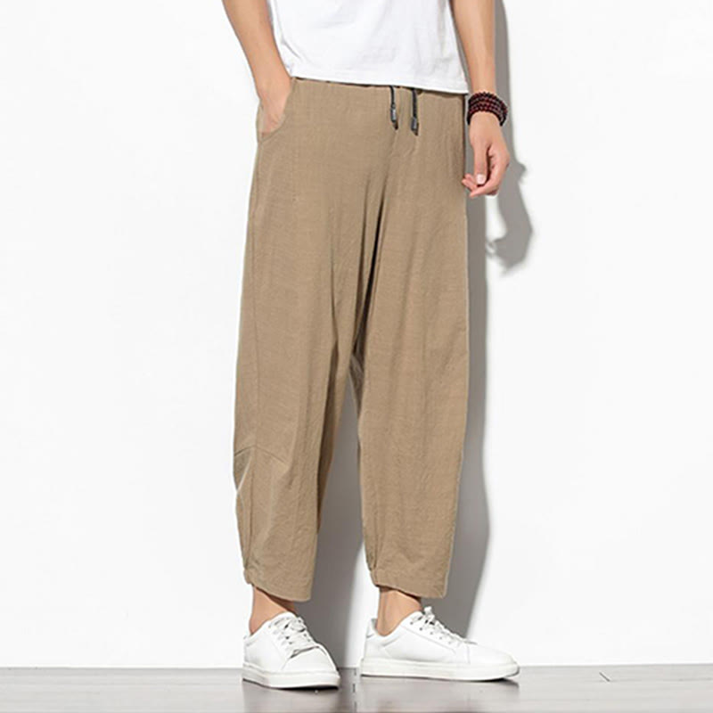 Pantalon carotte d'été Buddha Stones pour homme, longueur 7-8, en coton et lin, avec poches - image 7