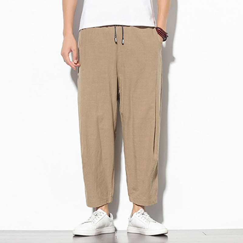 Pantalon carotte d'été Buddha Stones pour homme, longueur 7-8, en coton et lin, avec poches - image 12