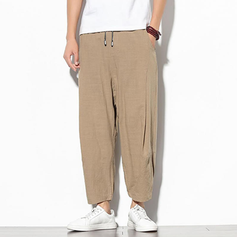 Pantalon carotte d'été Buddha Stones pour homme, longueur 7-8, en coton et lin, avec poches - image 13