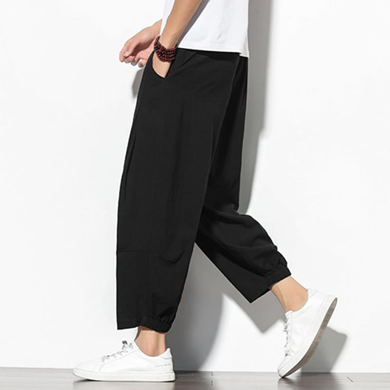 Pantalon carotte d'été Buddha Stones pour homme, longueur 7-8, en coton et lin, avec poches - image 14