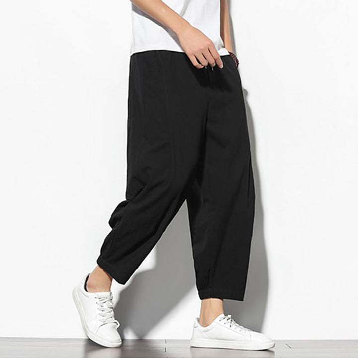 Pantalon carotte d'été Buddha Stones pour homme, longueur 7-8, en coton et lin, avec poches - image 19