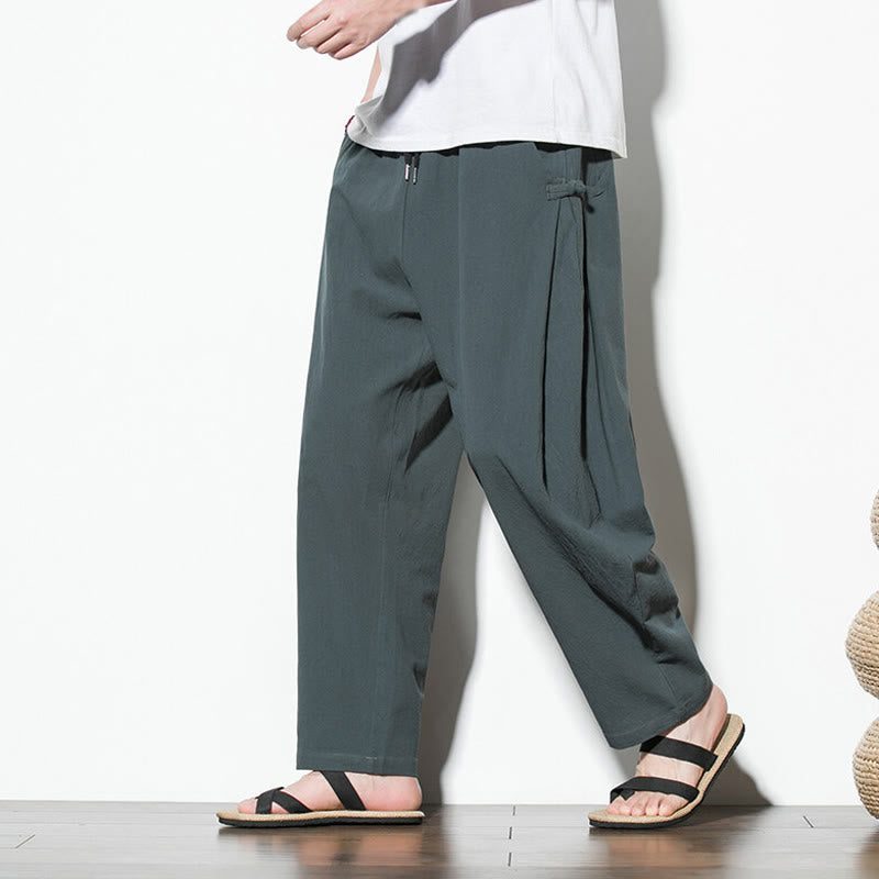 Pantalon d'été en coton et lin pour homme avec poches et motif grenouille sur le côté Buddha Stones - Gris - US/UK/AU46，EU56 (5XL) - image 1