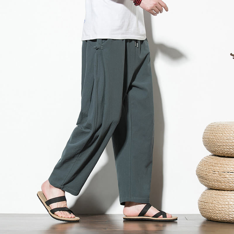 Pantalon d'été en coton et lin pour homme avec poches et motif grenouille sur le côté Buddha Stones - image 2