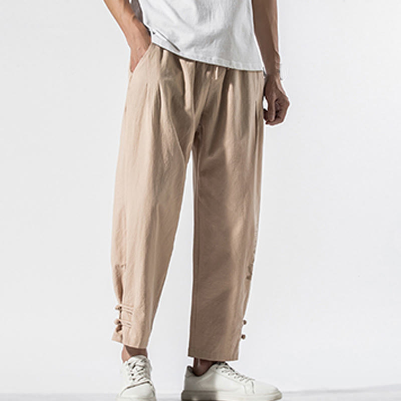 Pantalon d'été en coton et lin pour homme, avec poches, broderie de caractères chinois et Buddha Stones - image 15
