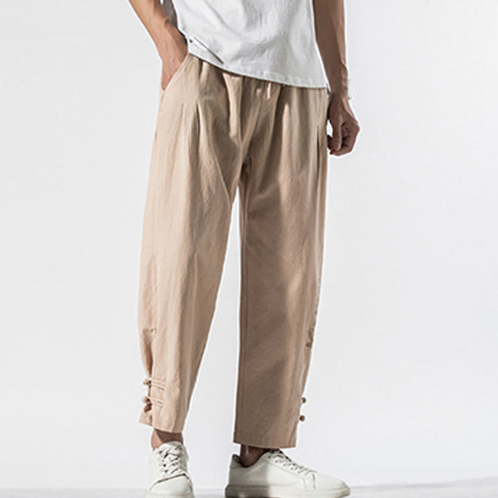 Pantalon d'été en coton et lin pour homme, avec poches, broderie de caractères chinois et Buddha Stones - image 15