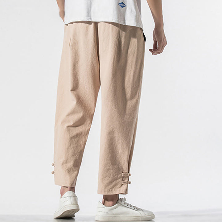 Pantalon d'été en coton et lin pour homme, avec poches, broderie de caractères chinois et Buddha Stones - image 14